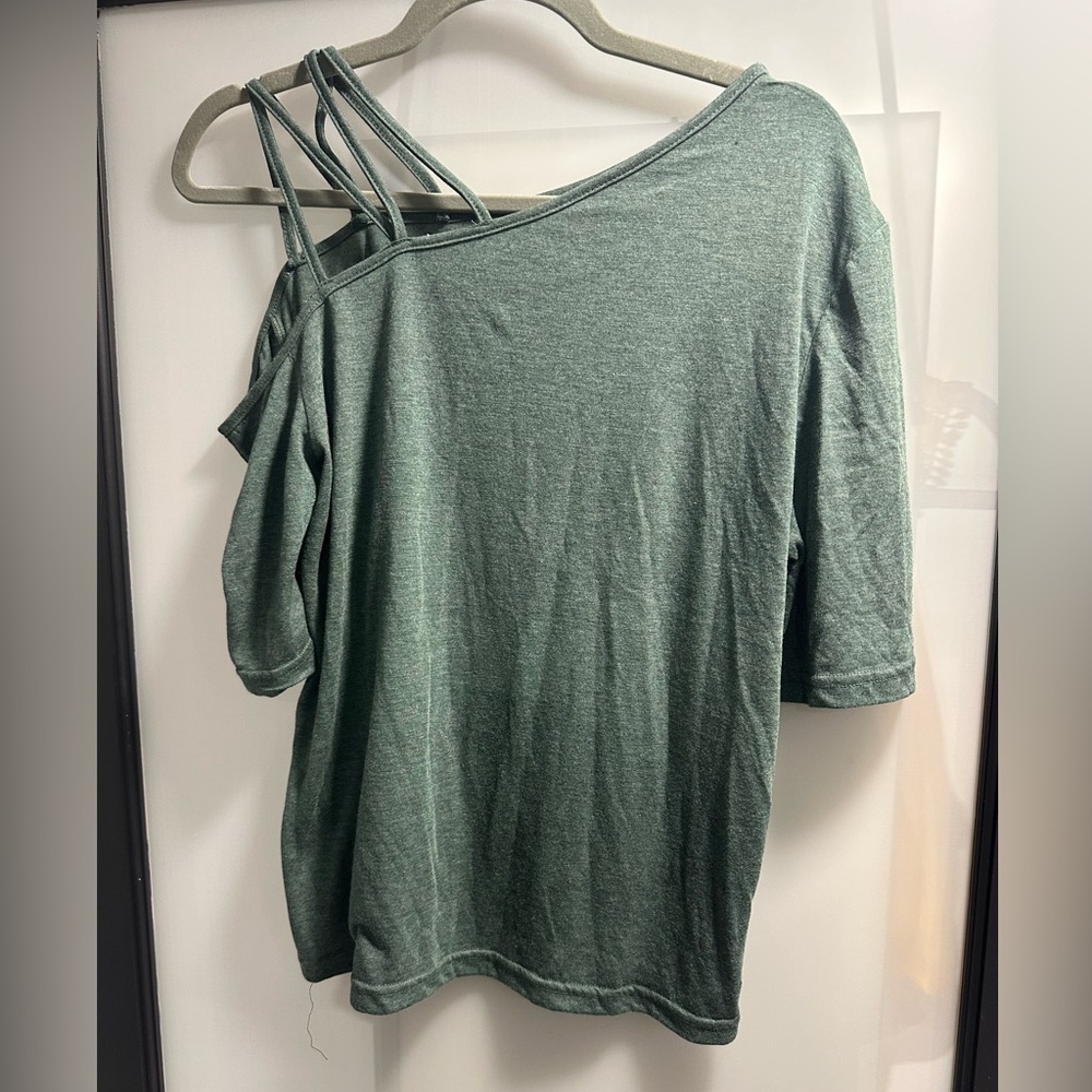 Green open shoulder top